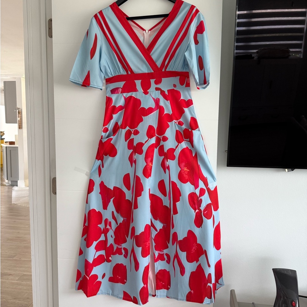 Vibrant Red Floral Dress
